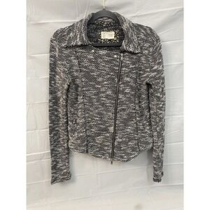 Saturday Sunday‎ Anthropologie Moto Jacket Sz XS Knit Black White Tweed